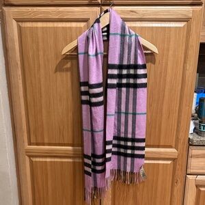 Burberry lavender with green stripe 100% Cashmere Scarf EUC RARE COLOR